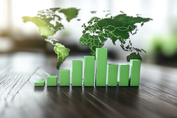 Poster - Global Growth Charts: An image of a graph chart representing the growth of the world and the global economy, with the map of the world.