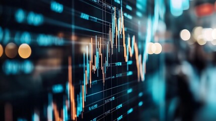 Leinwandbilder - Dynamic stock market graph displaying trends and fluctuations in financial data with bright highlights : Generative AI