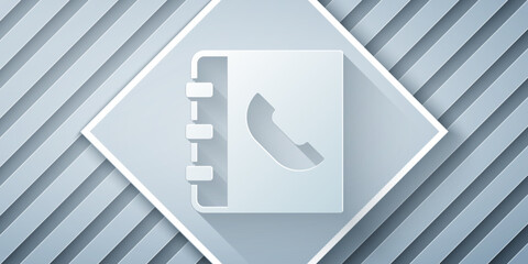 Poster - Paper cut Phone book icon isolated on grey background. Address book. Telephone directory. Paper art style. Vector