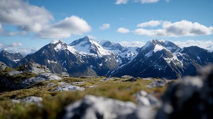 Aufkleber - Stunning panoramic view of majestic snowcapped mountains under a bright sky : Generative AI