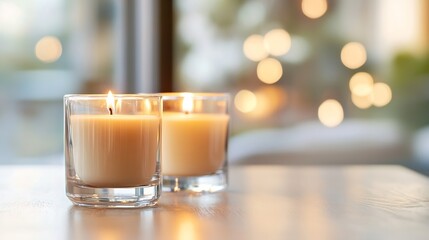 Aufkleber - Warmly lit candles on a table creating a cozy and inviting atmosphere perfect for relaxation and ambiance : Generative AI