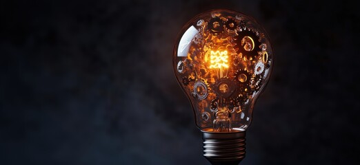 Poster - Illuminated light bulb with gears and mechanical elements showcasing innovation and creativity