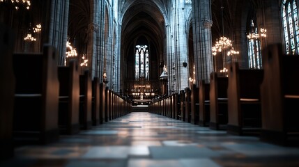Fototapete - Inside a historic cathedral showcasing beautiful architecture and soft lighting inviting reflection and peace : Generative AI