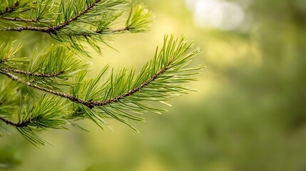 Aufkleber - Closeup view of vibrant green pine tree branches basking in natural sunlight showcasing nature's beauty : Generative AI