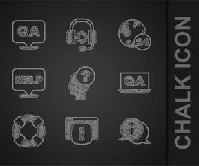 Aufkleber - Set Head with question mark, Monitor FAQ information, Information, Question and Answer, Lifebuoy, Speech bubble text Help, Telephone 24 hours support and icon. Vector