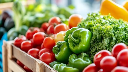 Poster - Colorful assortment of fresh vegetables displayed at a vibrant market stall for healthy eating : Generative AI