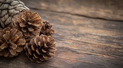 Leinwandbilder - Natural Pine Cones on a Rustic Wooden Table Surrounded by Earthy Textures : Generative AI