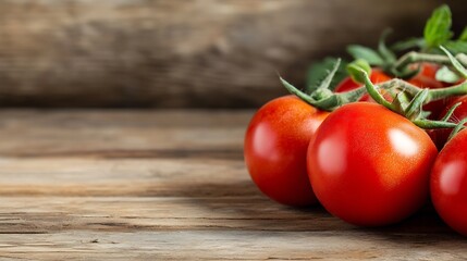 Poster - Fresh ripe red tomatoes on a rustic wooden table create a vibrant natural food scene : Generative AI