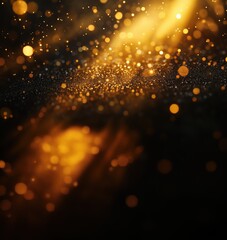 Poster - Golden bokeh lights creating a magical atmosphere with shimmering particles