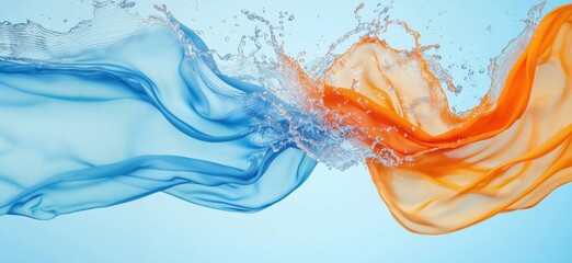 Poster - colorful silk fabrics splashing in water creating dynamic abstract patterns