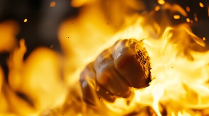Leinwandbilder - Intense Flames Engulfing Wood in Closeup Showcasing the Raw Power of Fire in Motion : Generative AI