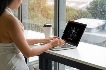 Poster - medical science technology and futuristic healthcare virtual computer software analyze human health 