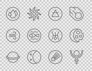 Wall Mural - set line planet saturn, symbol pluto, air element, eclipse of the sun, water drop, pisces zodiac, co