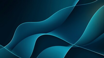 Poster - Flowing Abstract Lines: An abstract composition of flowing, curving lines in shades of teal and turquoise creates a sense of movement and fluidity against a dark background.