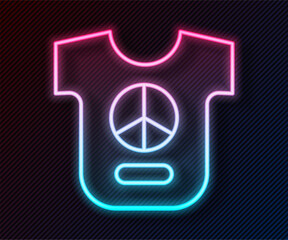 Poster - Glowing neon line Peace icon isolated on black background. Hippie symbol of peace. Vector