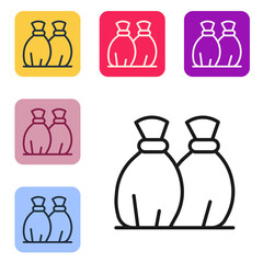 Poster - Black line Garbage bag icon isolated on white background. Set icons in color square buttons. Vector