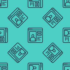 Poster - Black line Dating app online laptop concept icon isolated seamless pattern on green background. Female male profile flat design. Couple match for relationship. Vector