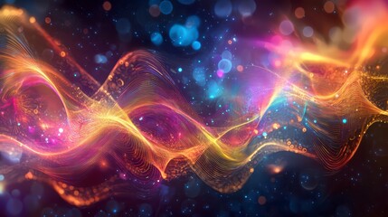 Poster - cosmic symphony of light: an abstract depiction of dynamic, luminous waves, vibrant with color, like