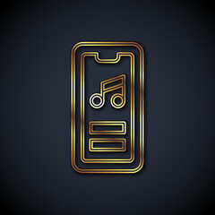 Poster - Gold line Music player icon isolated on black background. Portable music device. Vector