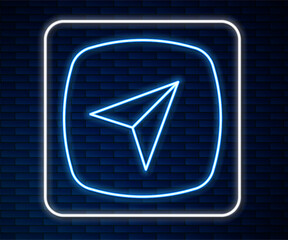 Poster - glowing neon line infographic of city map navigation icon isolated on brick wall background. interfa