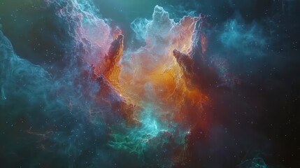Poster - celestial symphony: a captivating panorama of cosmic dust and swirling gases, rendered in a breathta