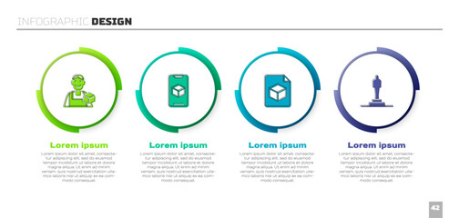 Poster - Set Graphic designer, 3D printer software, Isometric cube file and model. Business infographic template. Vector