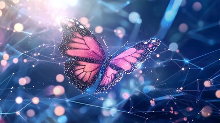 Poster - digital butterfly: a mesmerizing digital rendering of a butterfly, its wings aglow with intricate de