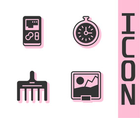 Poster - Set Picture, Portable video game console, Hairbrush and Pocket watch icon. Vector