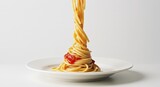 Spaghetti with Tomato Sauce Swirling on Plate Simple Food Presentation
