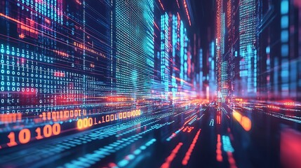 Poster - Digital Cityscape Binary Code Data Visualization