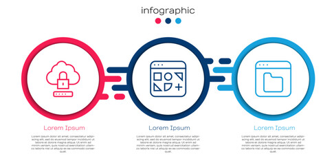 Aufkleber - Set line Cloud computing lock, Different files and Browser. Business infographic template. Vector