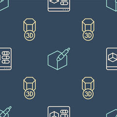 Poster - Set line 3D printer, and 3d pen tool on seamless pattern. Vector