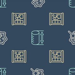 Poster - Set line Microorganisms under magnifier, Graphing paper for engineering and Height geometrical figure on seamless pattern. Vector