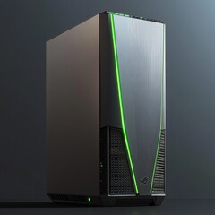 Aufkleber - ROG Gaming PC Tower: A Sleek and Powerful Desktop with Green LED Accents Against a Dark Backdrop