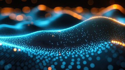 Poster - Abstract digital wave design, vibrant colors, glowing particles, futuristic background, for use in technology-related artwork or presentations