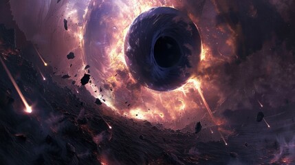Wall Mural - Abstract black hole with a swirling nebula Abstract space with a black hole and dark matter