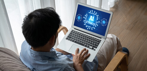 Poster - ai ethics responsibility standard law and rules on computer screen provide report of ai ethic transp