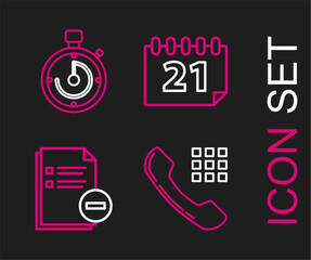 Fototapete - Set line Telephone handset, Document with minus, Calendar and Briefcase icon. Vector