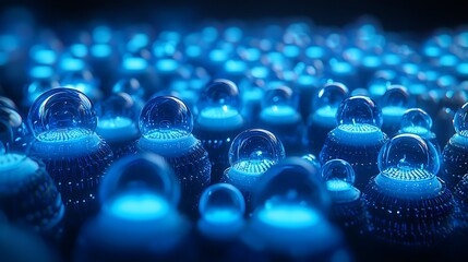 Poster - Glowing Blue Spheres Abstract Technology Background