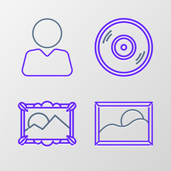 Fototapete - Set line Picture landscape, Vinyl disk and Add to friend icon. Vector