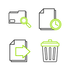 Poster - set line trash can, next page arrow, document with clock and search concept folder icon. vector
