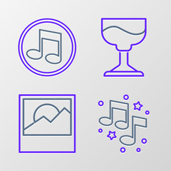 Poster - Set line Music note, tone, Photo, Cocktail and icon. Vector