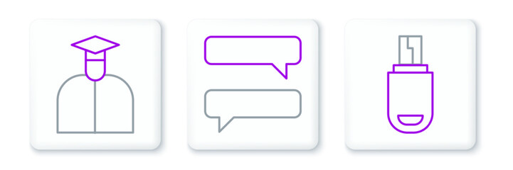 Poster - Set line USB flash drive, Student and Speech bubble chat icon. Vector