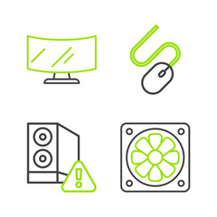 Poster - Set line Computer cooler, Case of computer, mouse and monitor screen icon. Vector