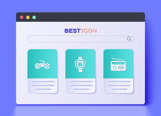 Poster - Set Wrist watch, Gamepad and Radio with antenna icon. Vector