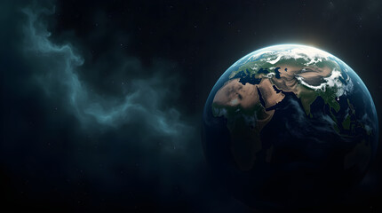 Wall Mural - Dramatic Earth Planet Space View Stormy Clouds Sunlight Digital Art Background
