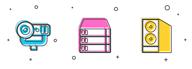 Poster - Set Web camera, Server, Data, Hosting and Case of computer icon. Vector