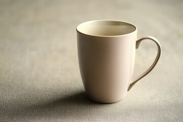 Poster - Elegant pastel-colored ceramic mug on a neutral linen background, showcasing simplicity and sophistication with soft lighting and subtle texture detail, perfect for branding.