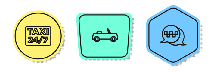 Poster - Set line Location with taxi, Car and Taxi call telephone service. Colored shapes. Vector
