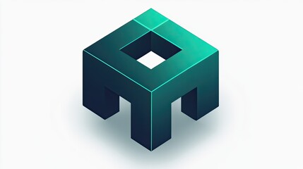 Poster - Abstract teal cube design, isometric view, white background, tech concept